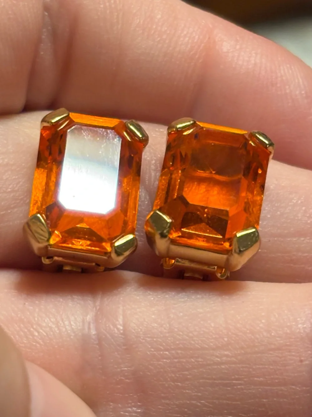 Swarovski Orange Emerald-Cut Clip On Earrings